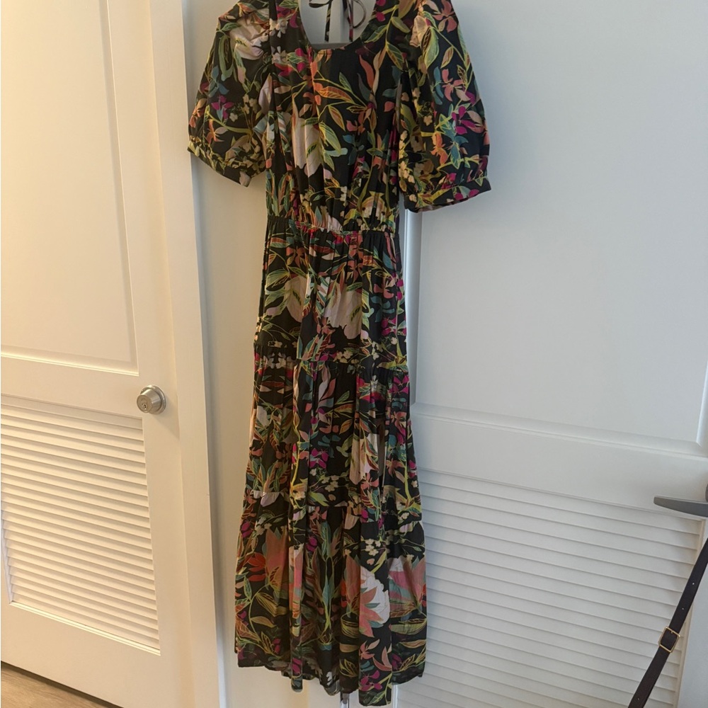 Anthropologie dark gray backless Floral Maxi Dress